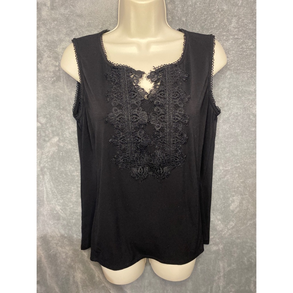 Roz Ali Black Lace Trim Cold Shoulder‎ Top Womens Plus Size L